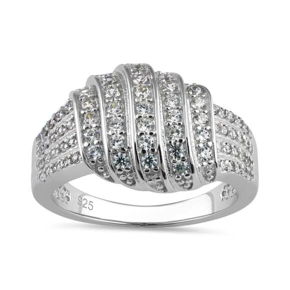 Solid Sterling Silver Elegant CZ Pave Ring New - Picture 2 of 5